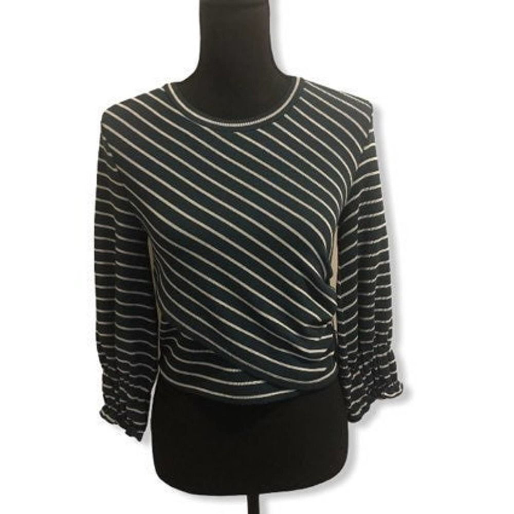 June & Hudson Green Striped Crop XS NWT
